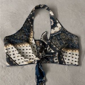 NWOT Malachite Green & Red Paisley Color Block Halter Top